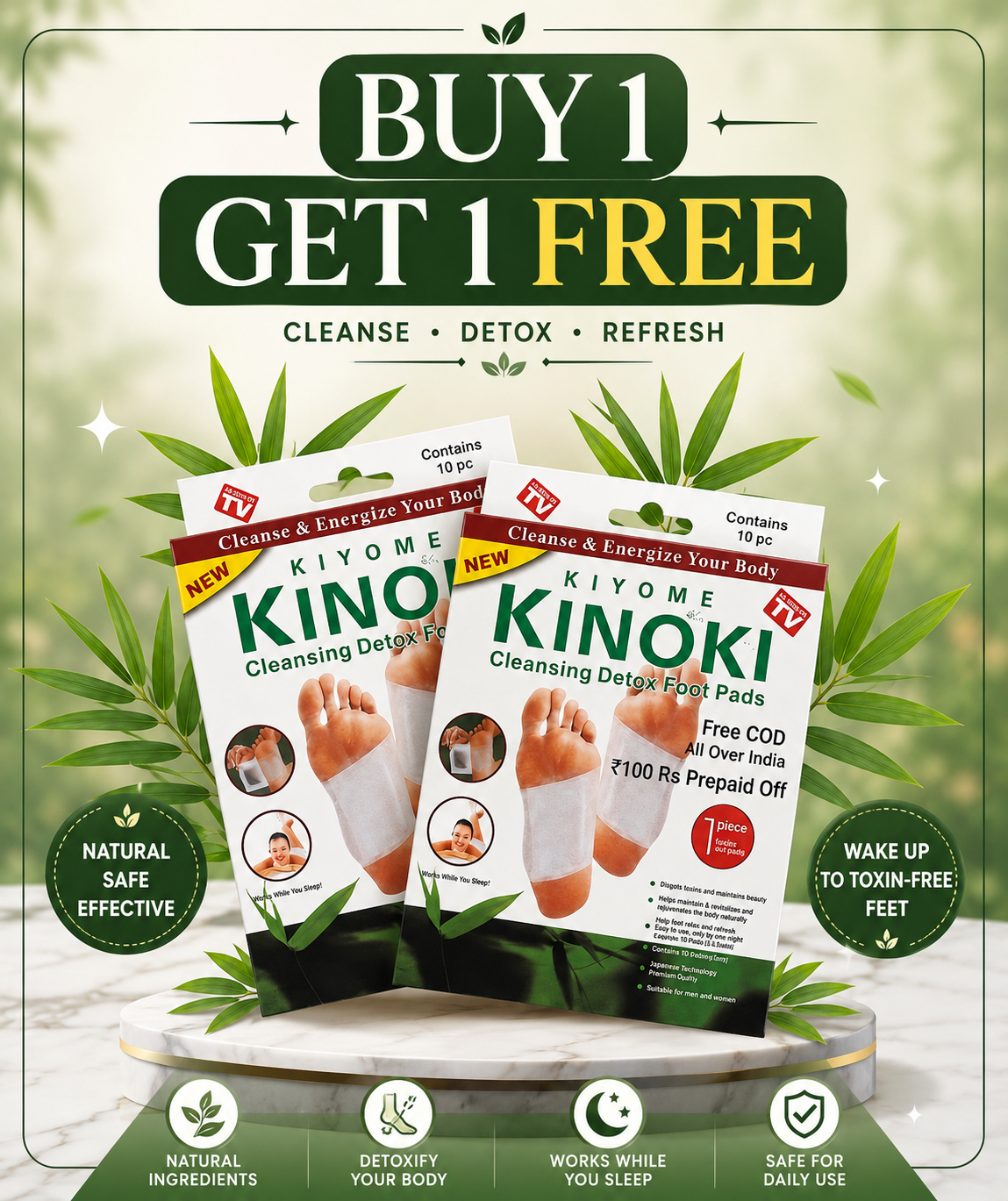 Kinoki Cleansing Detox Foot Pads ( Buy 1 Get 1 Free) (20 Pads) – Natural Ginger & Salt Foot Patches for Overnight Body Vitality & Toxin Removal packs