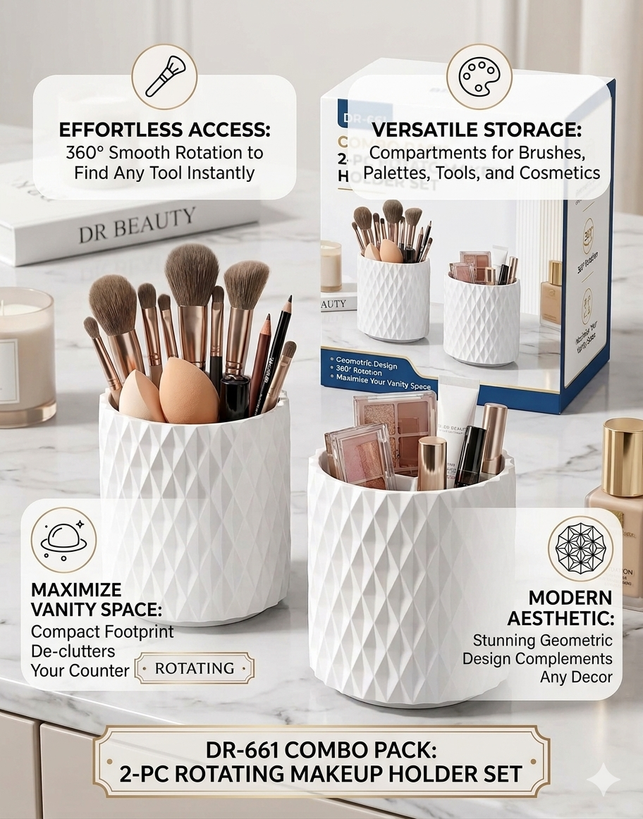 Elegant Rotating Makeup Organizer & Brush Holder ( 2 Combo)